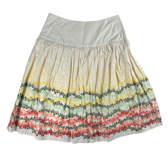 J.Jill Cotton Knee Length Flare Skirt Cream Coral Polkadots 6 Petite Boho Fairy - Picture 5 of 10